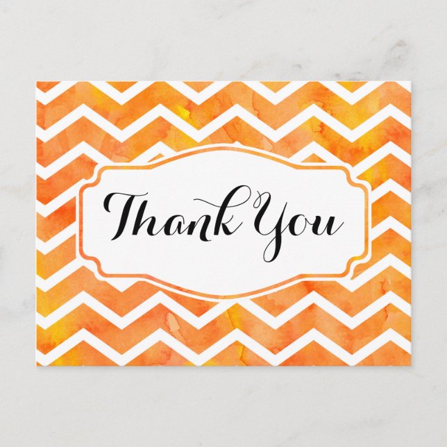 Postal Naranja Watercolor Chevron Gracias Postcard (Anverso)