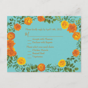 Postal Naranja y Aqua Boda Floral Moderna
