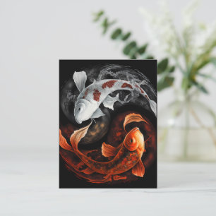 Postal Naranja Y Blanco Afortunado Koi Pescado Arte Japon