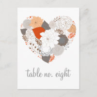 Naranja y Flores Gris de Corazón Número de Tabla P