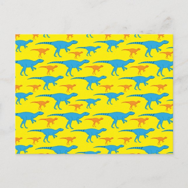 Postal Naranjas azules amarillos diseños de dinosaurios R (Anverso)