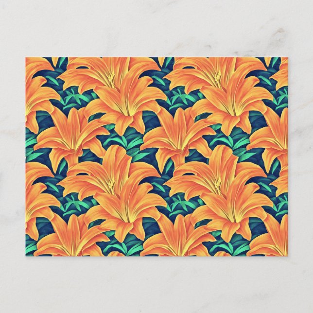 Postal Naranjas Day Lilis con hojas verdes (Anverso)