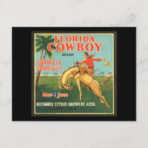 Postal Naranjas de Cowboy de Florida y anuncio de cosecha