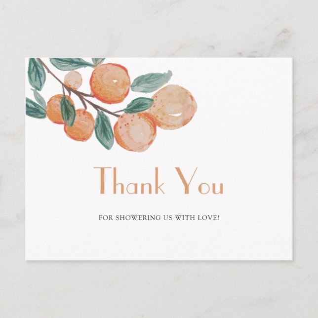Postal Naranjas Green Leaf Baby Shower Gracias (Anverso)