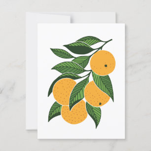 Postal naranjas minimalistas y hojas