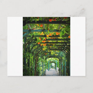 Postal Naranjas naranjas y lemas amarillos en el enrejado