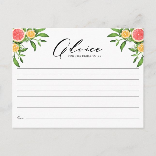Postal Naranjas y consejos de pomelo para la futura novia (Anverso)