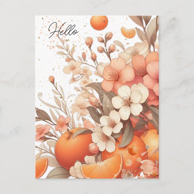 Postal Naranjas y Flores Cítricas Dulces Neutras (Anverso)
