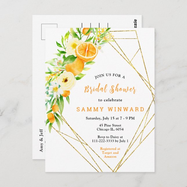 Postal Naranjas y flores ducha de novia (Anverso / Reverso)