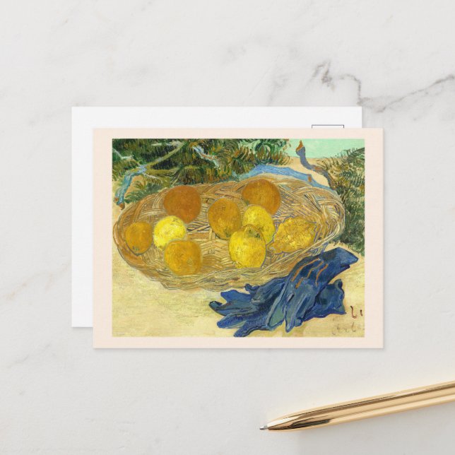 Postal Naranjas y Lemons con guantes azules de Van Gogh (Anverso/Reverso In Situ)