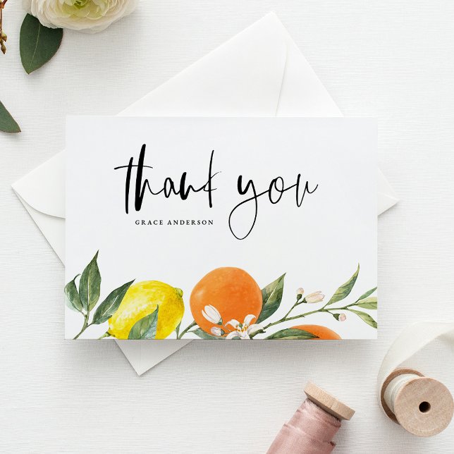 Postal Naranjas y Limones Botánicos Agradecimiento de Gra (Botanical Oranges and Lemons Graduation Thank You Postcard)