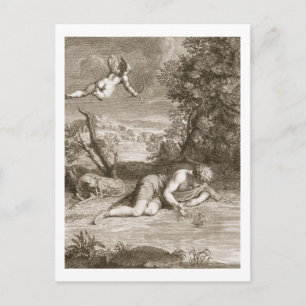 Postal Narciso transformado en flor, 1730 (engravi