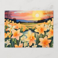 Narcisos Dorados Al Atardecer En Una Pradera Tranq