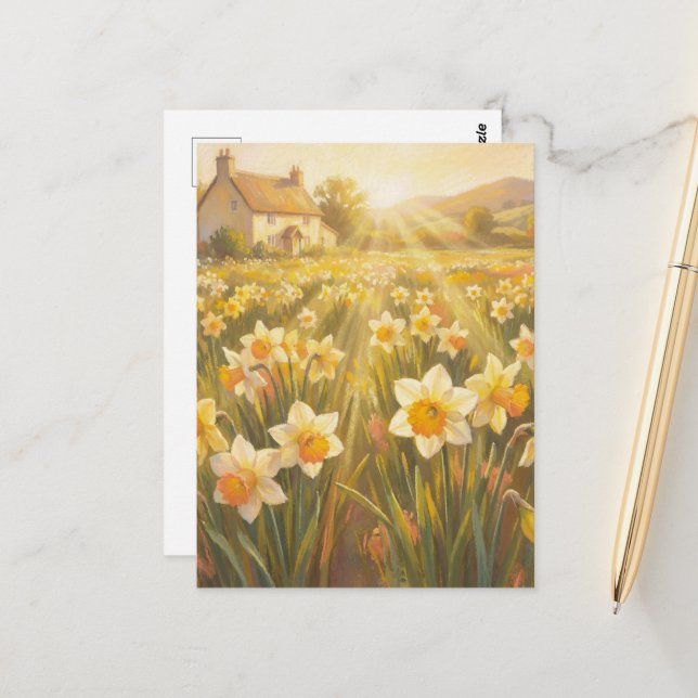 Postal Narcisos Soleados - Estilo de Pintura Pastel (Anverso/Reverso In Situ)
