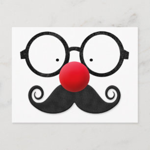 Postal Nariz roja graciosa, bigote de gafas negras