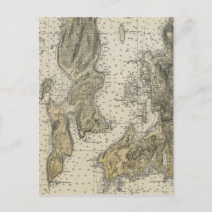 Postal Narragansett Bay Newport, 1920, gráfico de puertos