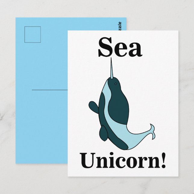 Postal Narval Unicornio Marino Divertido (Anverso / Reverso)