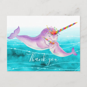 Postal Narwhal abrazo virtual arco iris gracias
