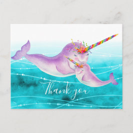 Postal Narwhal abrazo virtual arco iris gracias