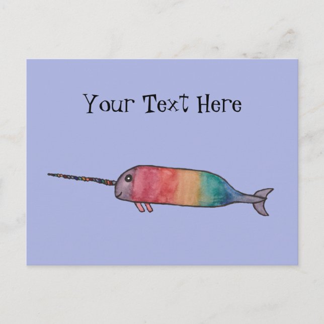 Postal Narwhal de arcoiris personalizado (Anverso)