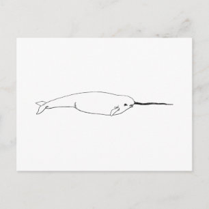 Postal Narwhal (línea ilustracion del arte)