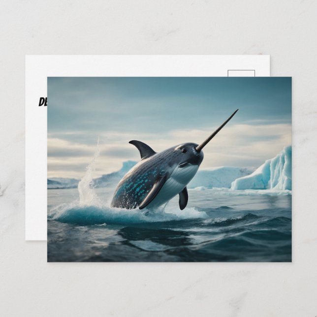 Postal Narwhal salta del agua (Anverso / Reverso)