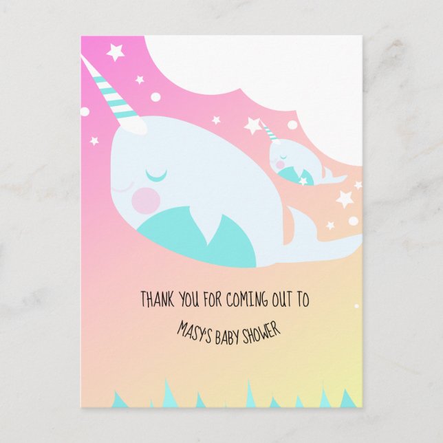 Postal Narwhale Ombre Baby Shower Ombré (Anverso)