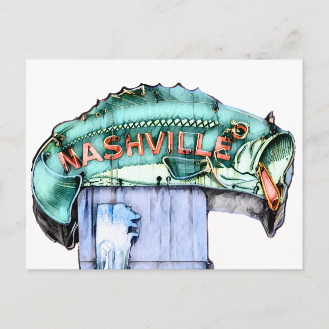 Postal Nashville Fisherman Neon Rótulo Fish Watercolor (Anverso)