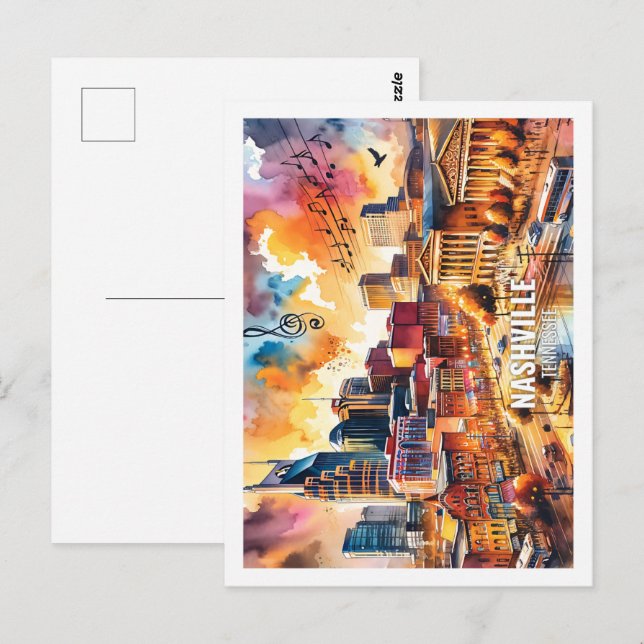 Postal Nashville Tennesse EE.UU. Famoso lugar acuarela (Anverso / Reverso)