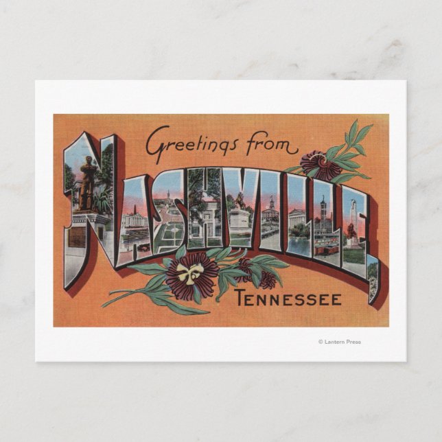Postal Nashville, Tennessee - Escenas de letras grandes (Anverso)