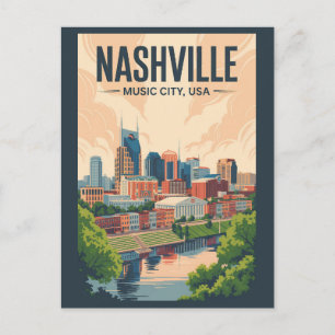 Postal Nashville Tennessee Skyline Travel Art Vintage