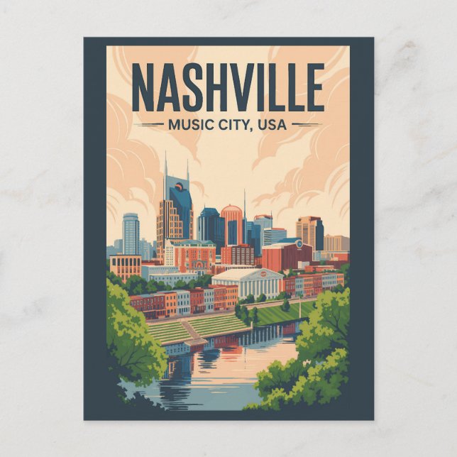 Postal Nashville Tennessee Skyline Travel Art Vintage (Anverso)