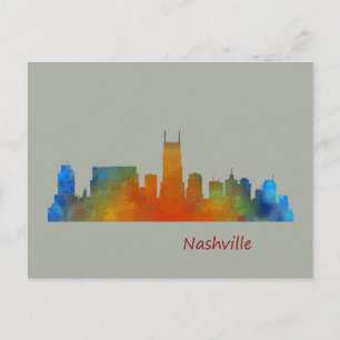 Postal Nashville Tennessee Skyline watercolor art v1