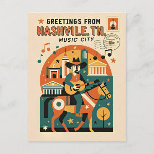 Postal Nashville TN Ciudad de la Música Arte Retro
