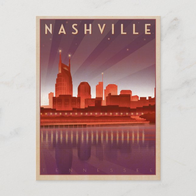 Postal Nashville, TN - Línea de Skyline nocturna (Anverso)