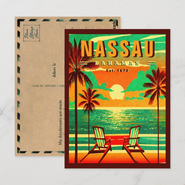 Postal Nassau Bahamas recuerdo de gaviotas retro de los a (Anverso / Reverso)