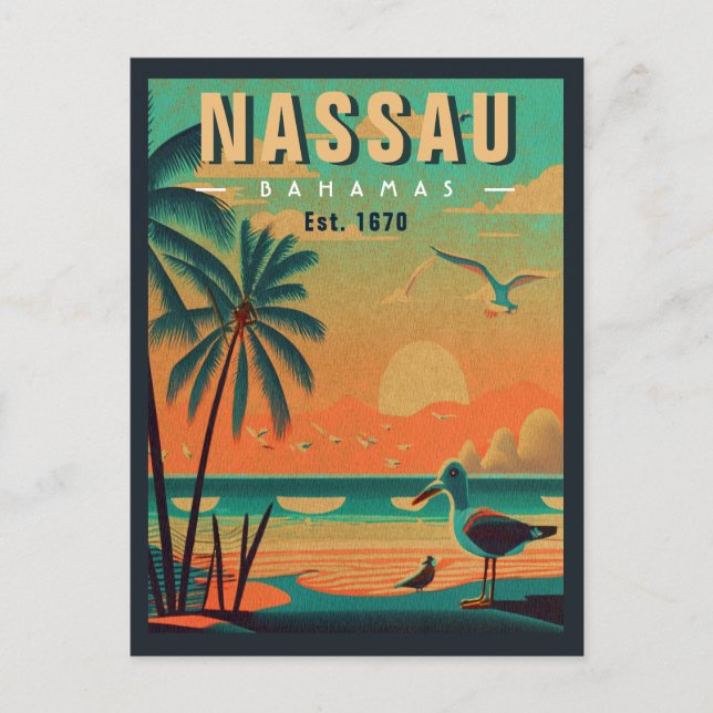 Postal Nassau Bahamas recuerdo de gaviotas retro de los a (Anverso)