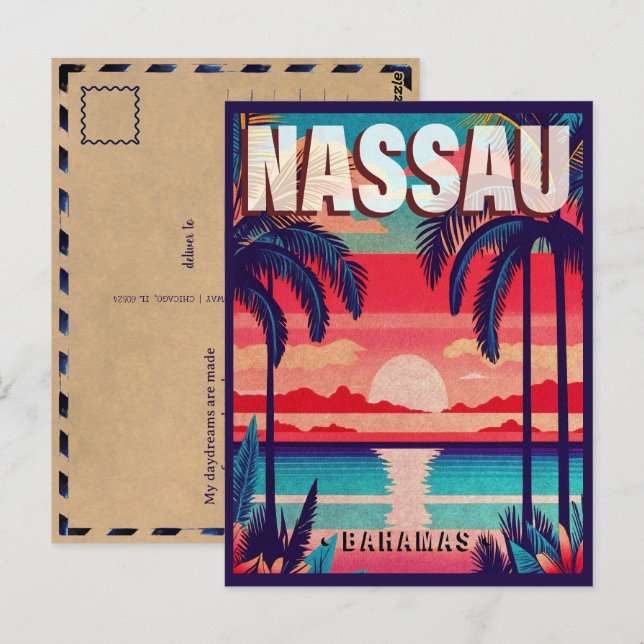 Postal Nassau Bahamas Retro Sunset Souvenir de los años 5 (Anverso / Reverso)