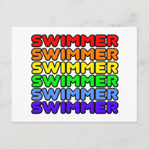 Postal Natación con arco iris