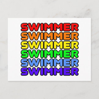 Postal Natación con arco iris