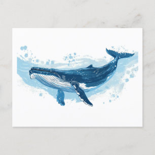 Postal Natación de mamíferos de ballena azul