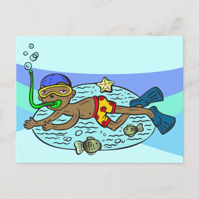 Postal Natación del muchacho con los pescados (Anverso)