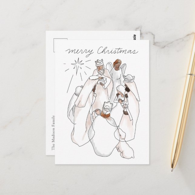 Postal Natividad acuática moderna con texto extra (Anverso/Reverso In Situ)