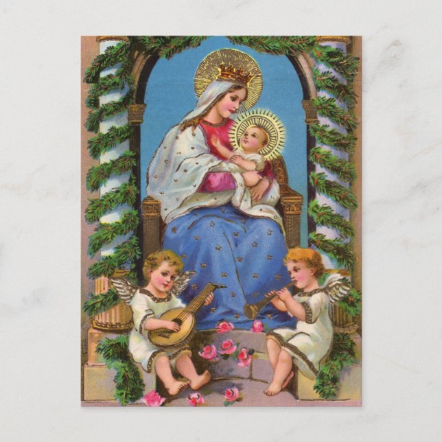 Postal Natividad Con Madonna Y Niño (Anverso)