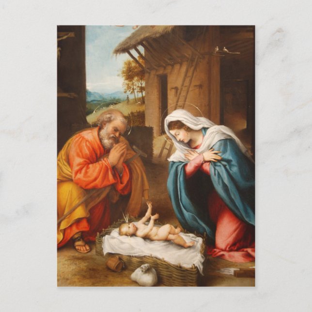 Postal Natividad de Lorenzo Lotto (Anverso)