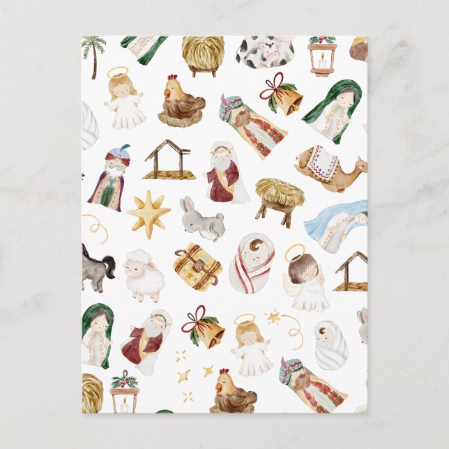 Postal Natividad de los Navidades cristianos acuarelas (Anverso)