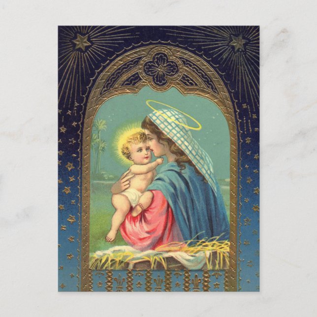 Postal Natividad María Sosteniendo El Niño Jesús (Anverso)
