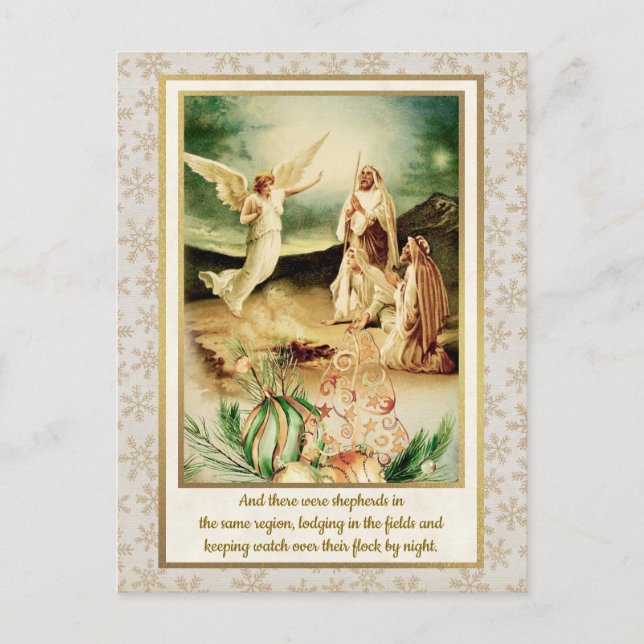 Postal Natividad Pastores y Ángeles Navidad Dorada (Anverso)