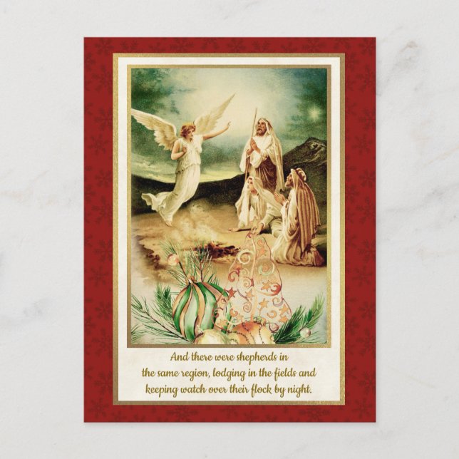 Postal Natividad Pastores y Ángeles Navidad Dorada (Anverso)