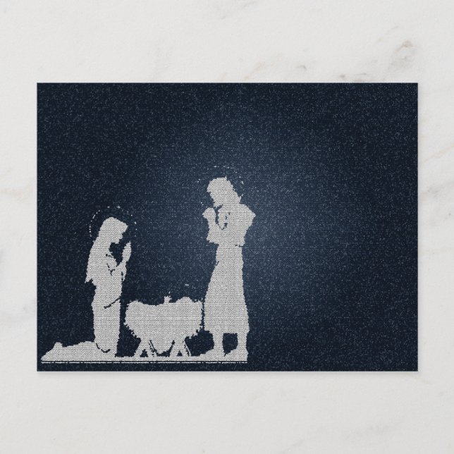 Postal Natividad texturada azul (Anverso)